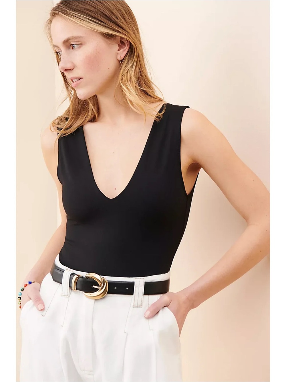 Free People Intimately XL Black Keep It Sleek Bodysuit Sleeveless V-Neck NWT